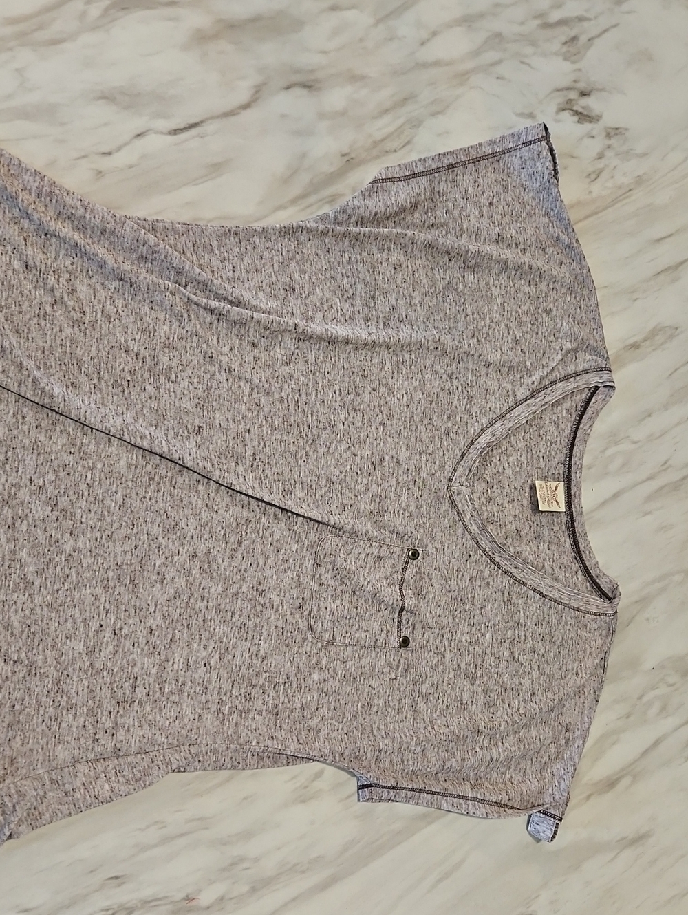 Heather Gray Women's Short Sleeve Henley Top Faded Glory